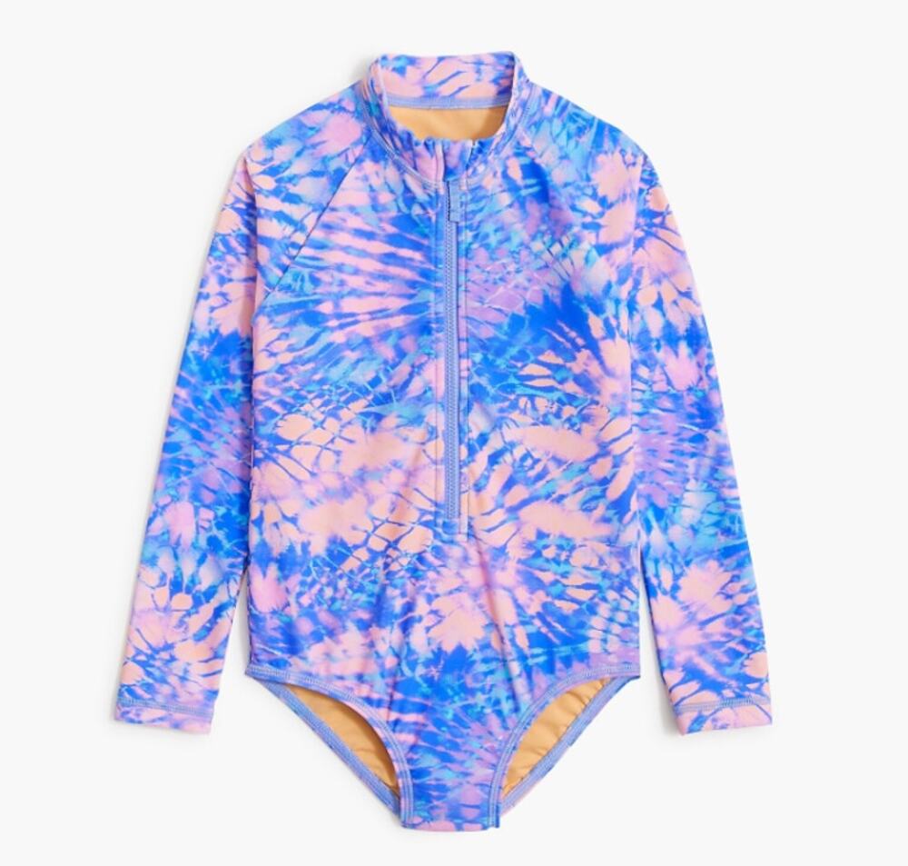 Crewcuts J.Crew Rash Guard Swimsuit Girs 8 Santorini Multicolor Tie Dye Stretch
